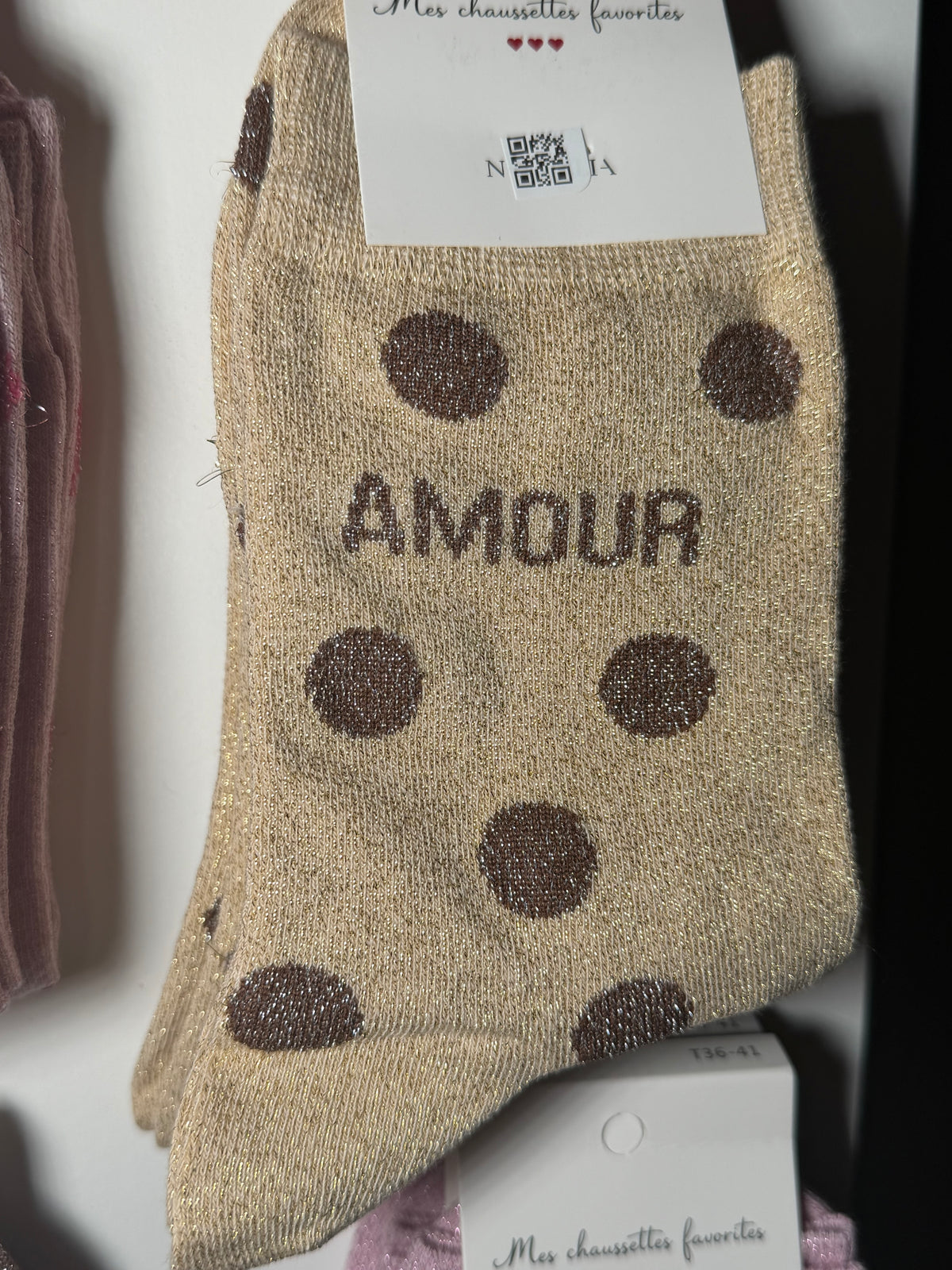 Chaussettes pailletées - AMOUR pois