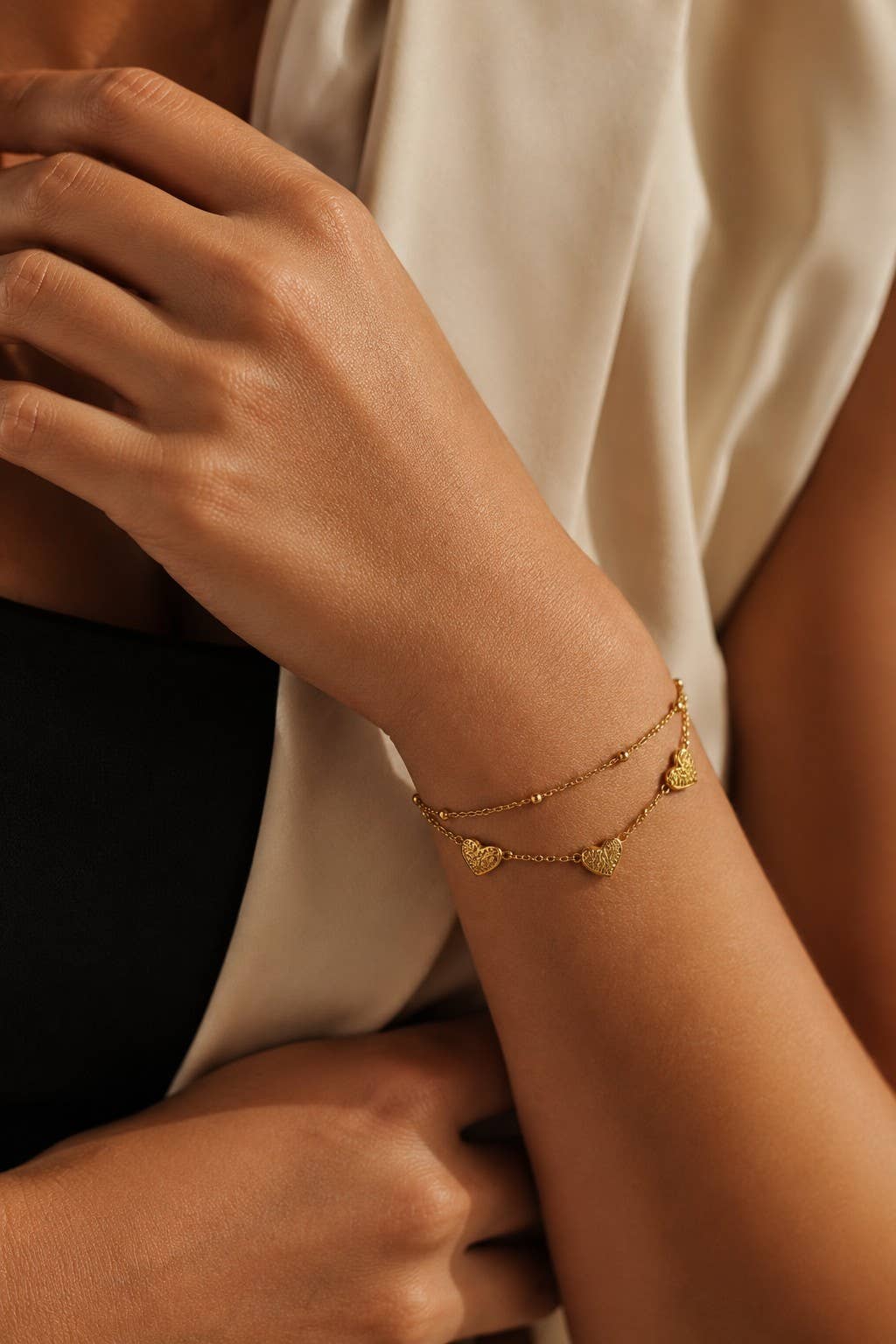 Bracelet cœur acier inoxydable doré argenté chaîne fine