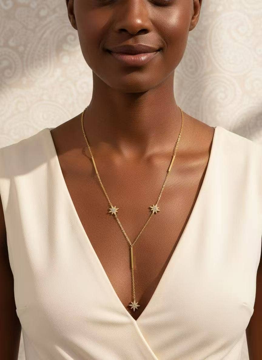 Collier Y Acier Inoxydable Étoile Strassée