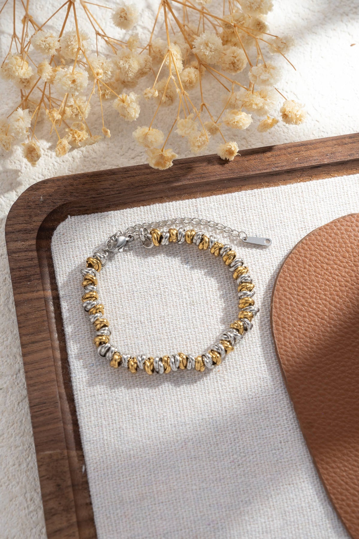 Bracelet texturé acier argenté doré bicolore élégant moderne