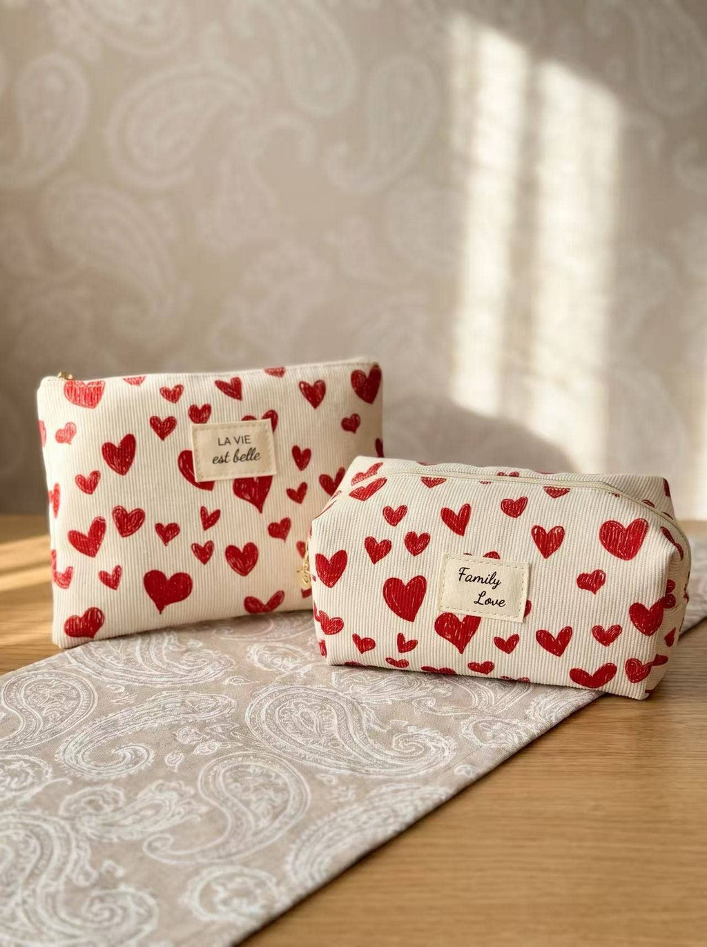 Pochette Trousse 16x9x9 polyester cœurs family love tendance