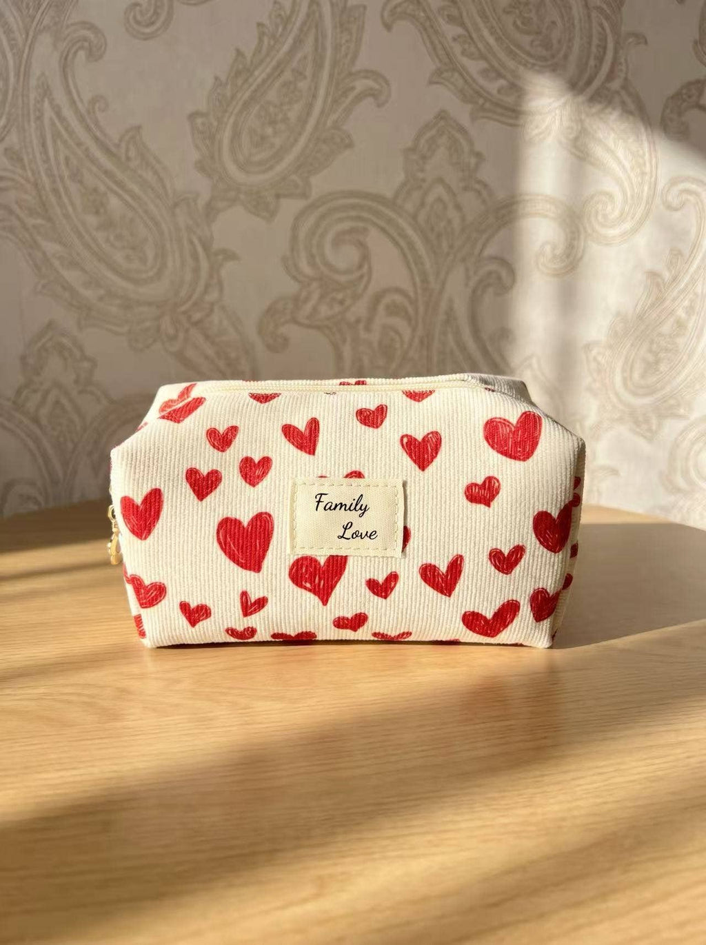 Pochette Trousse 16x9x9 polyester cœurs family love tendance