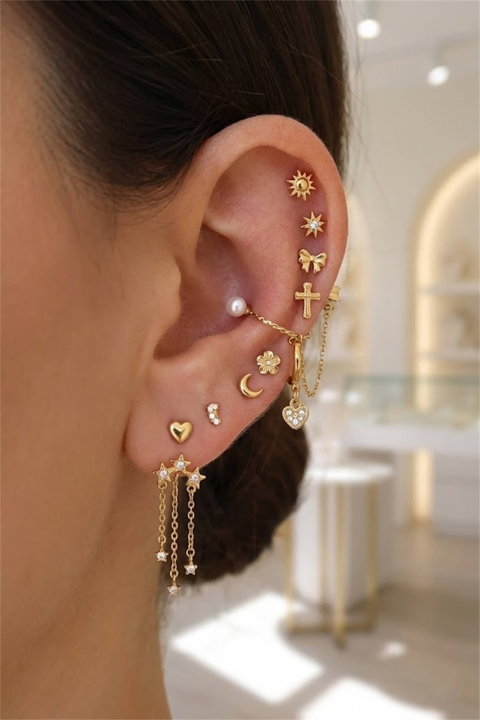 Lot de 24 Mono Boucles d’Oreilles Dorées en Acier Inoxydable Z1
