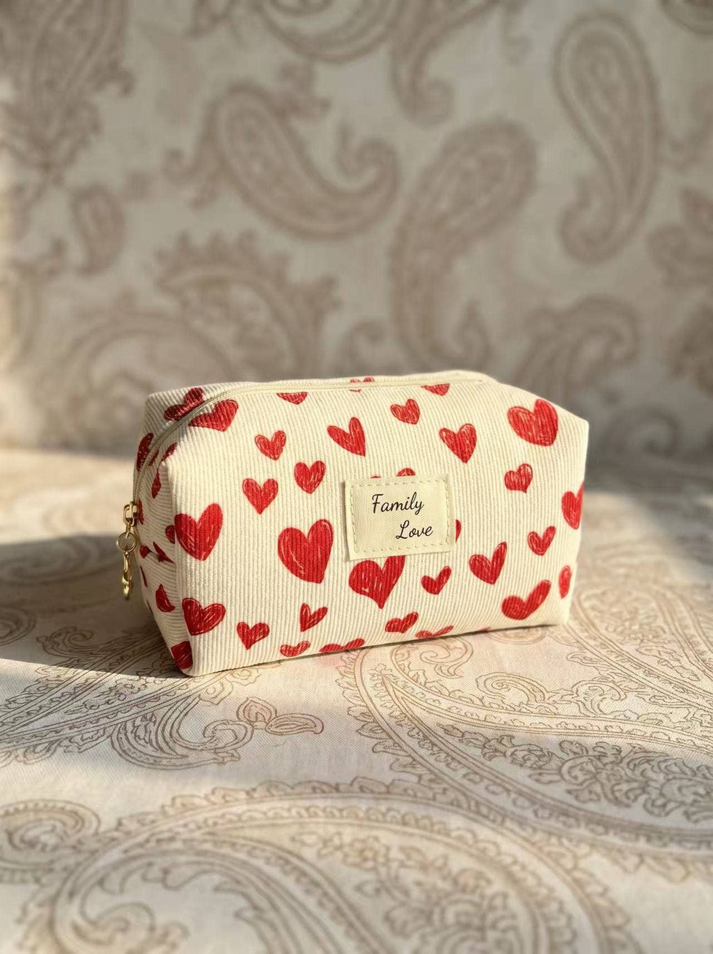 Pochette Trousse 16x9x9 polyester cœurs family love tendance