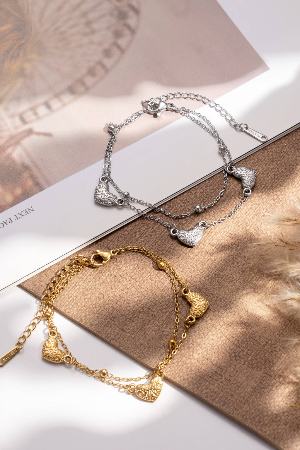 Bracelet cœur acier inoxydable doré argenté chaîne fine