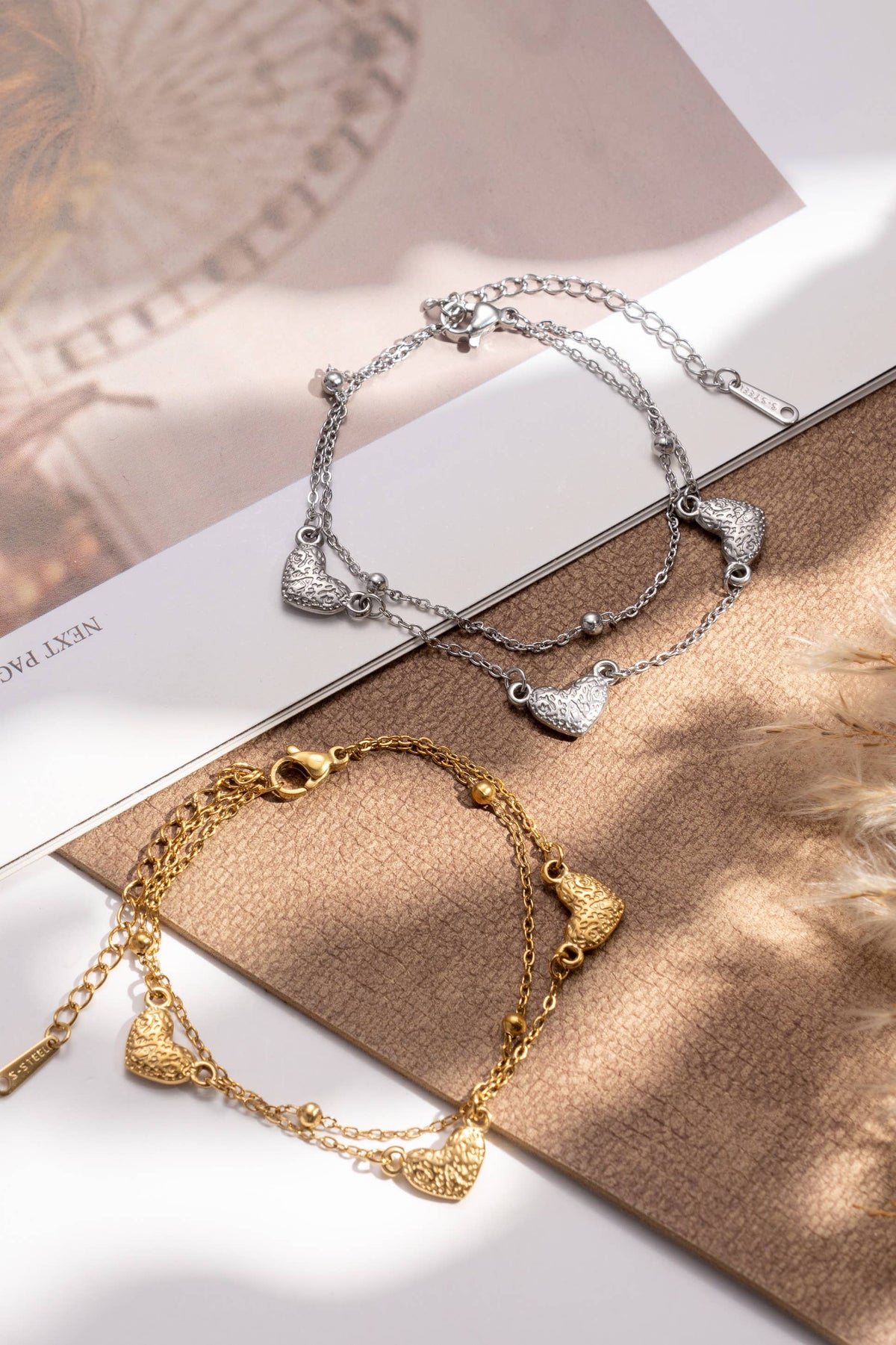 Bracelet cœur acier inoxydable doré argenté chaîne fine