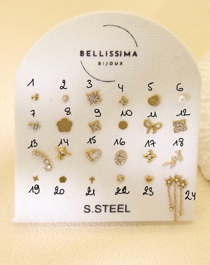 Lot de 24 Mono Boucles d’Oreilles Dorées en Acier Inoxydable Z1