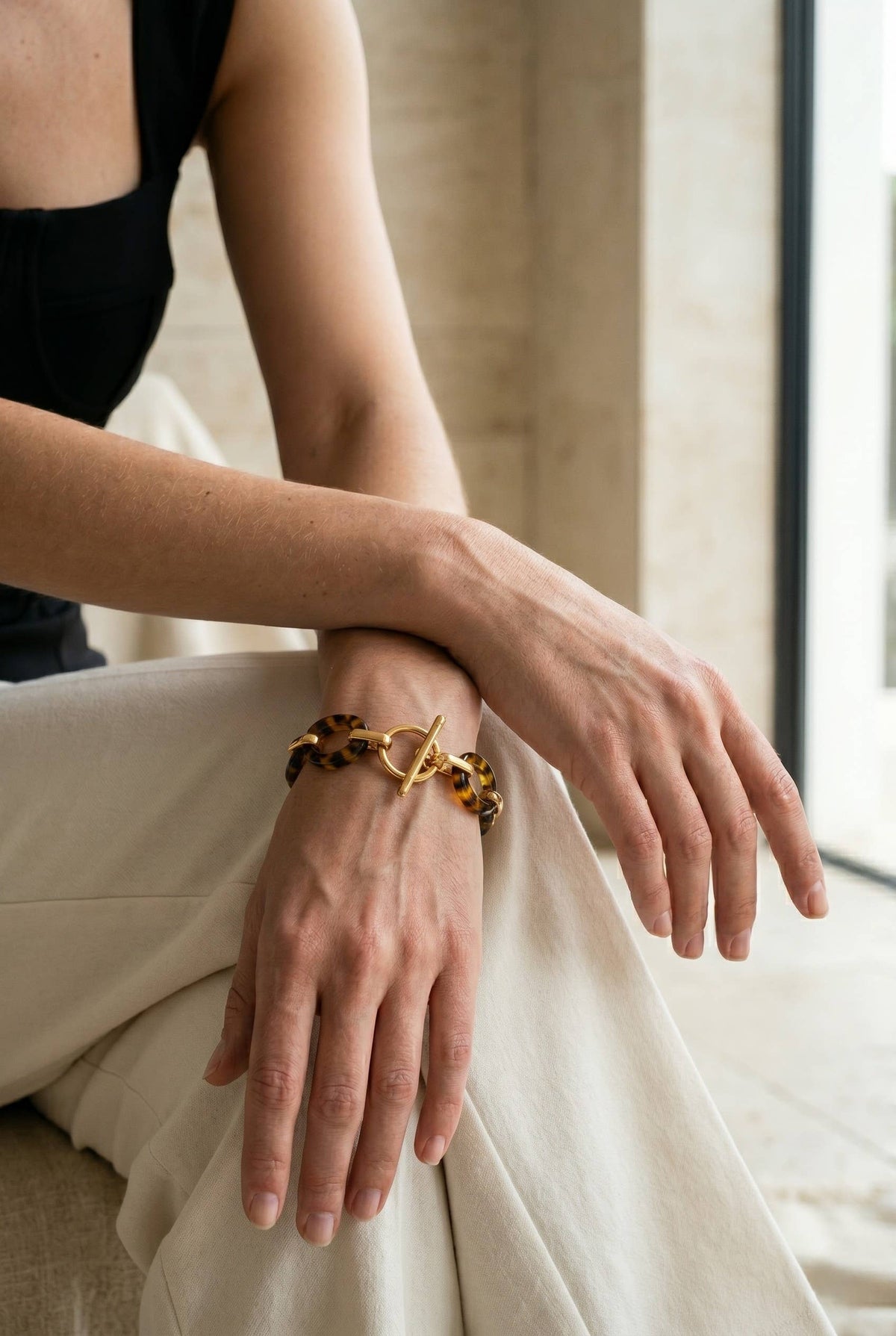 Bracelet écaille en résine acier inoxydable doré,maillon