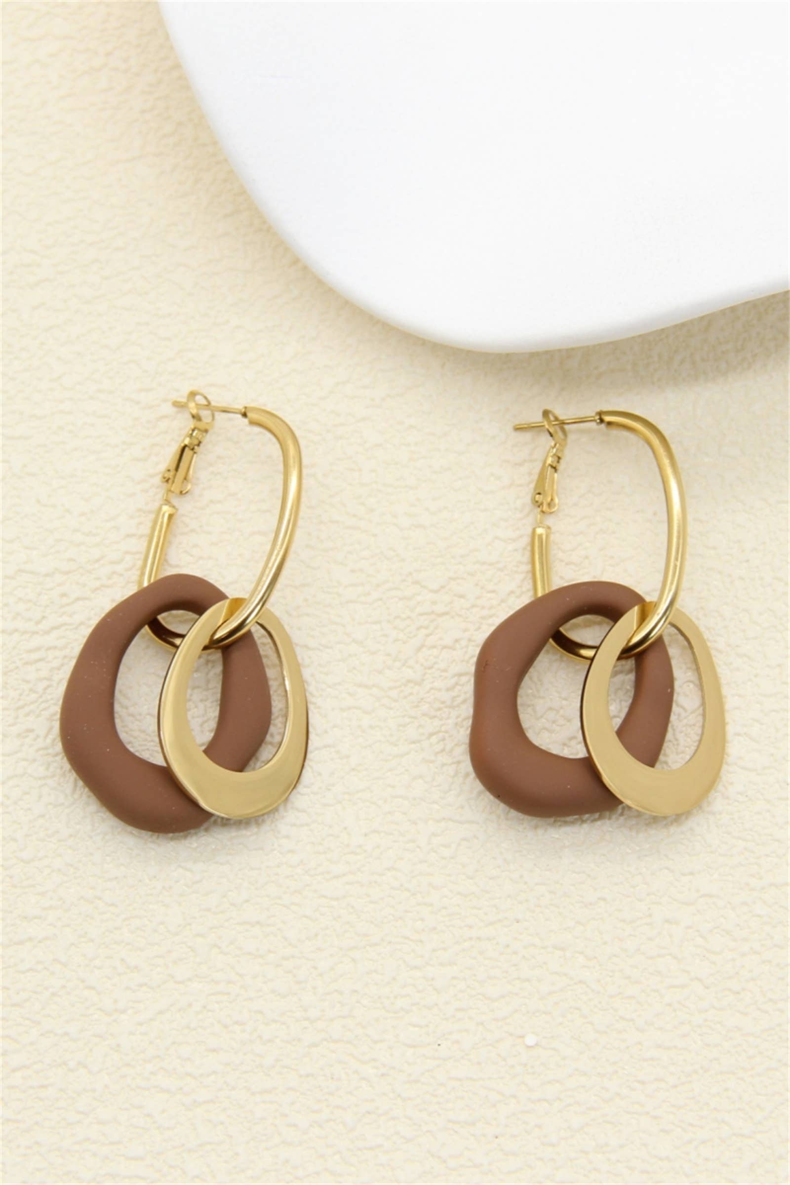 Boucles d’oreilles design anneaux bruns – acier inoxydable