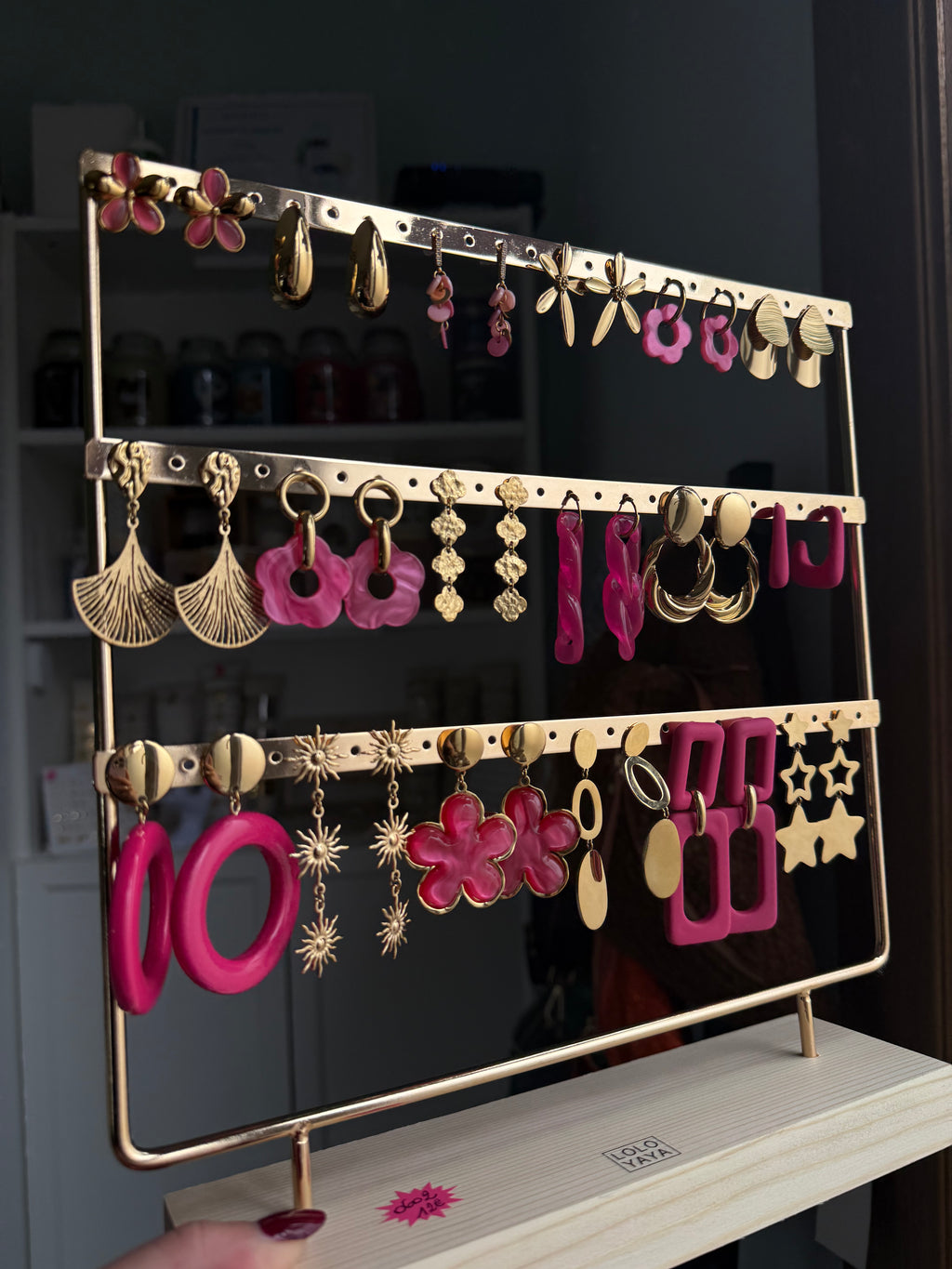 Boucle d’oreille rose et or en acier 🩷