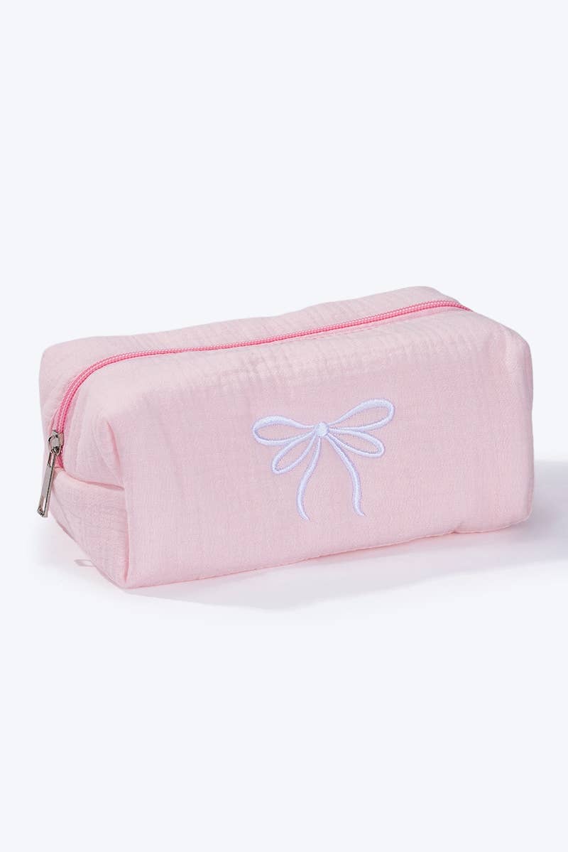 Trousse de toilette rose avec nœud brodé CY301JH