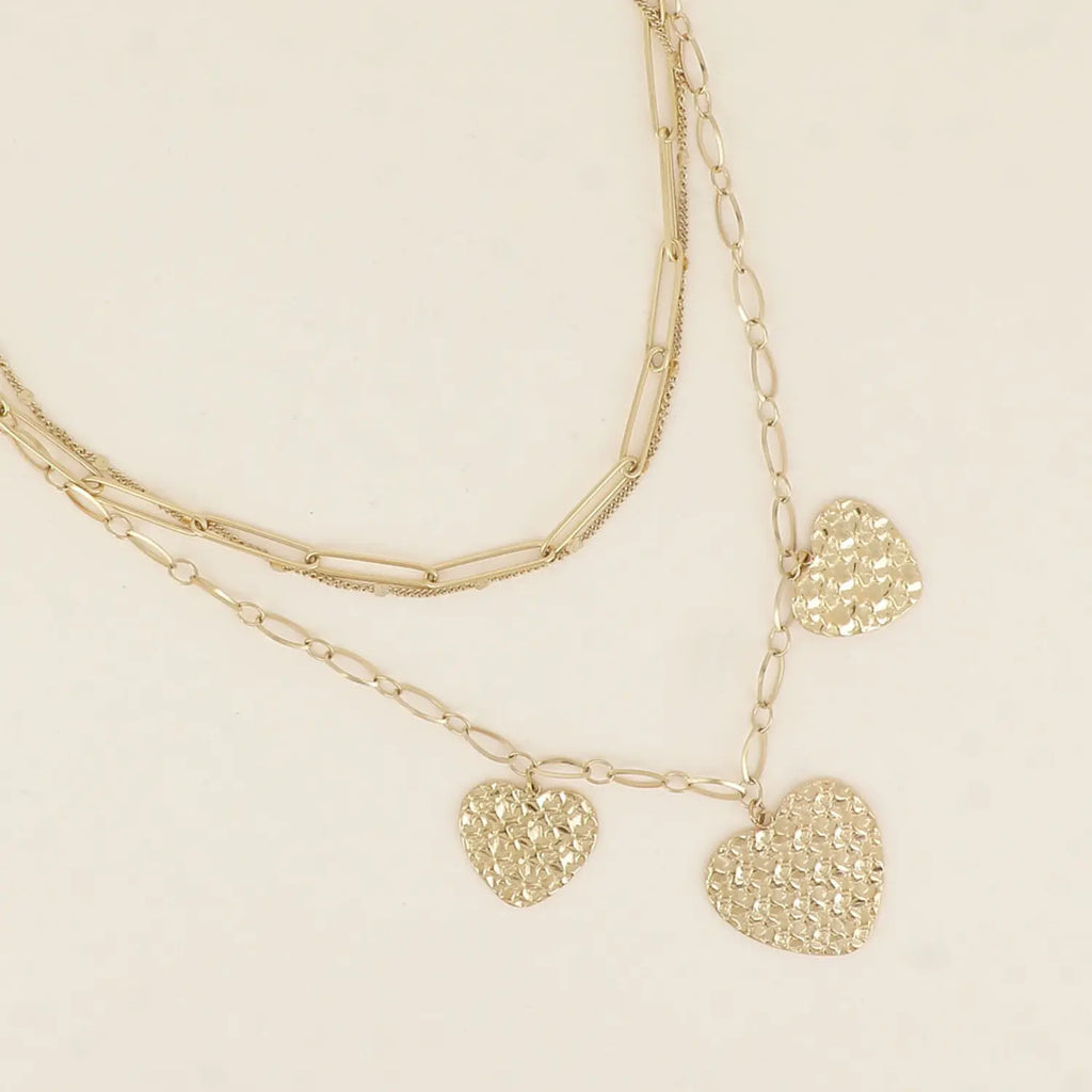 Collier 3 rangs et 3 pendentifs coeur