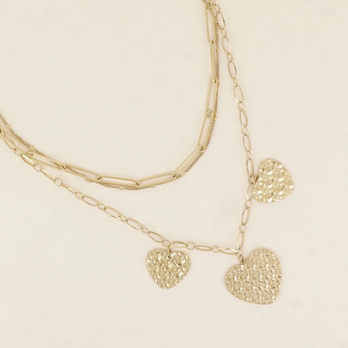 Collier 3 rangs et 3 pendentifs coeur