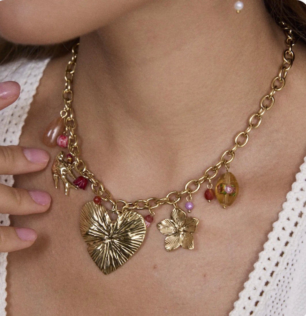 Collier breloques fleur, coeur - Bohm