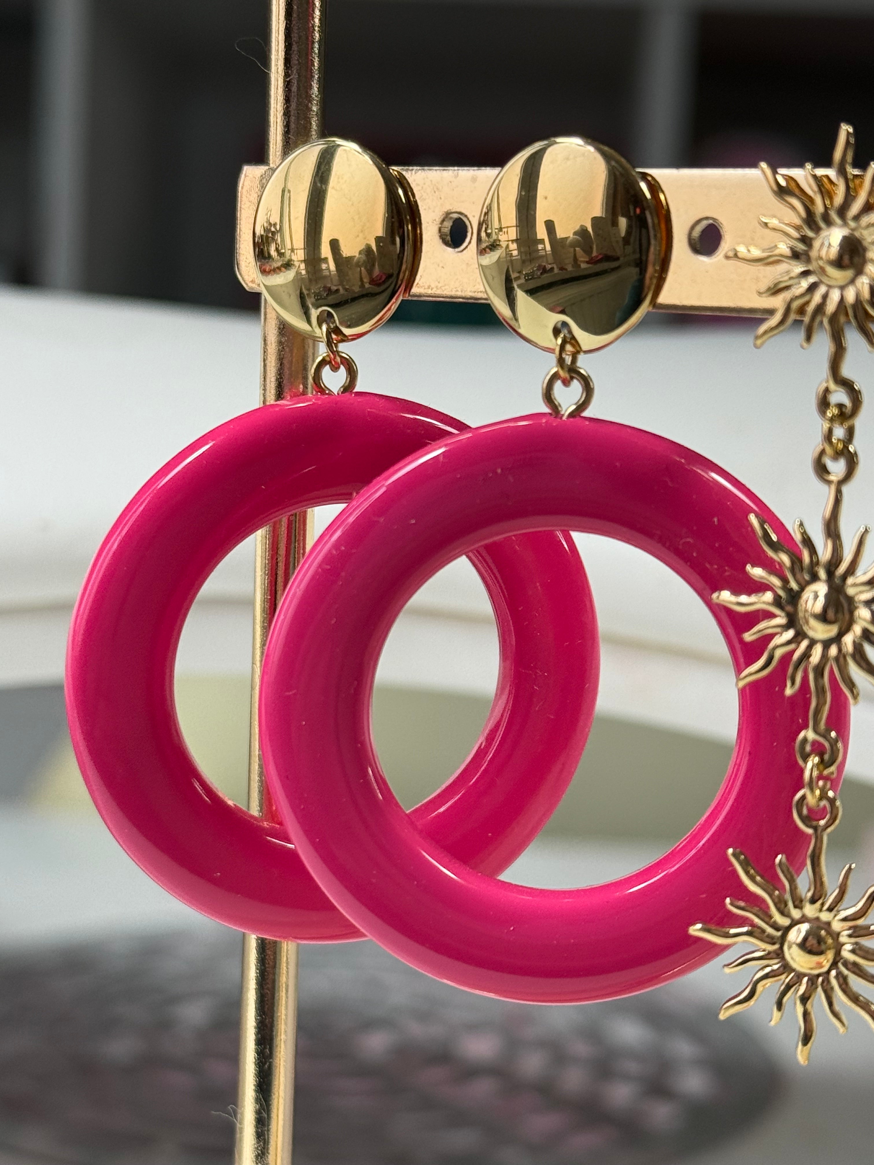 Boucle d’oreille rose et or en acier 🩷