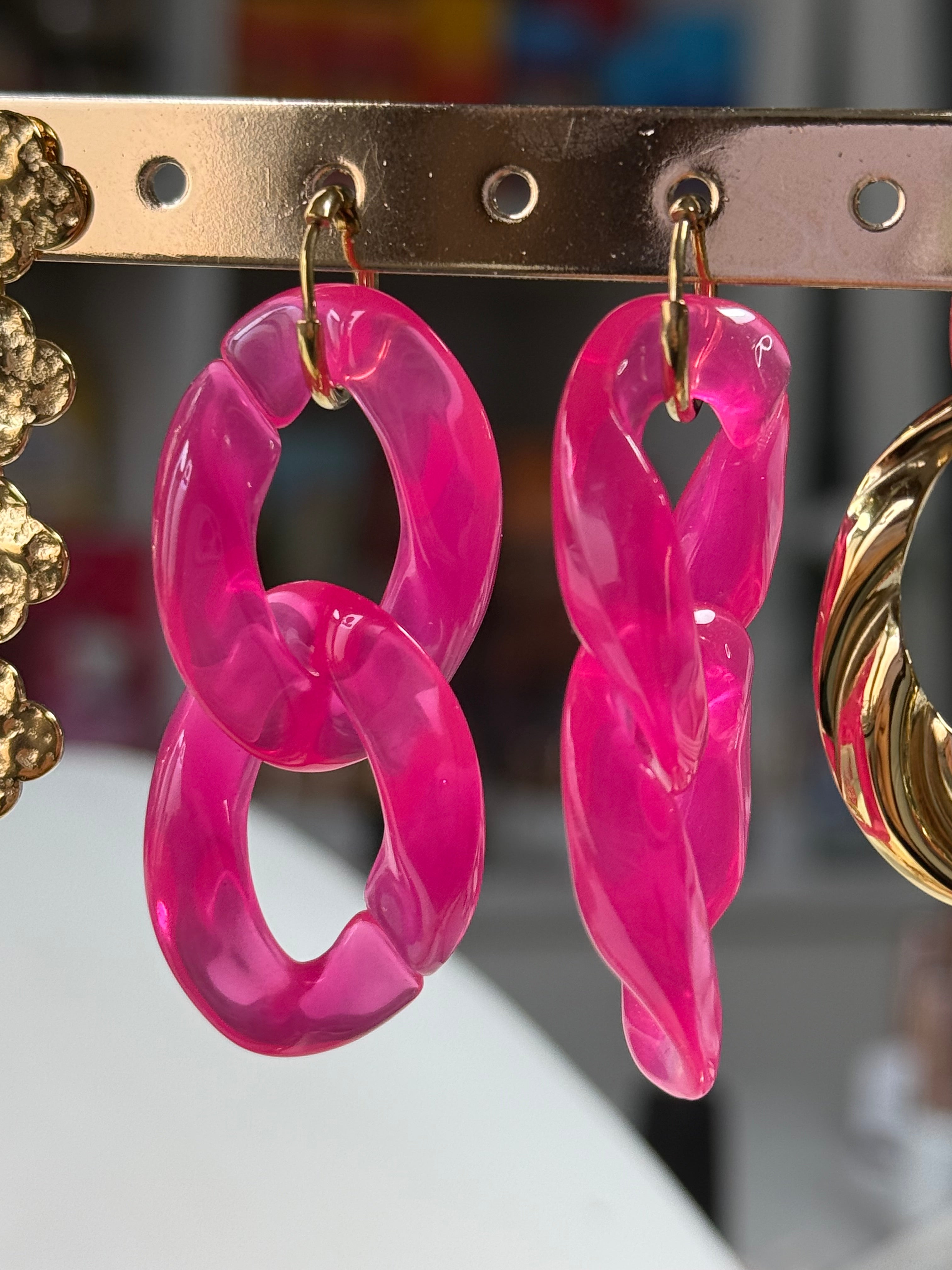 Boucle d’oreille rose et or en acier 🩷