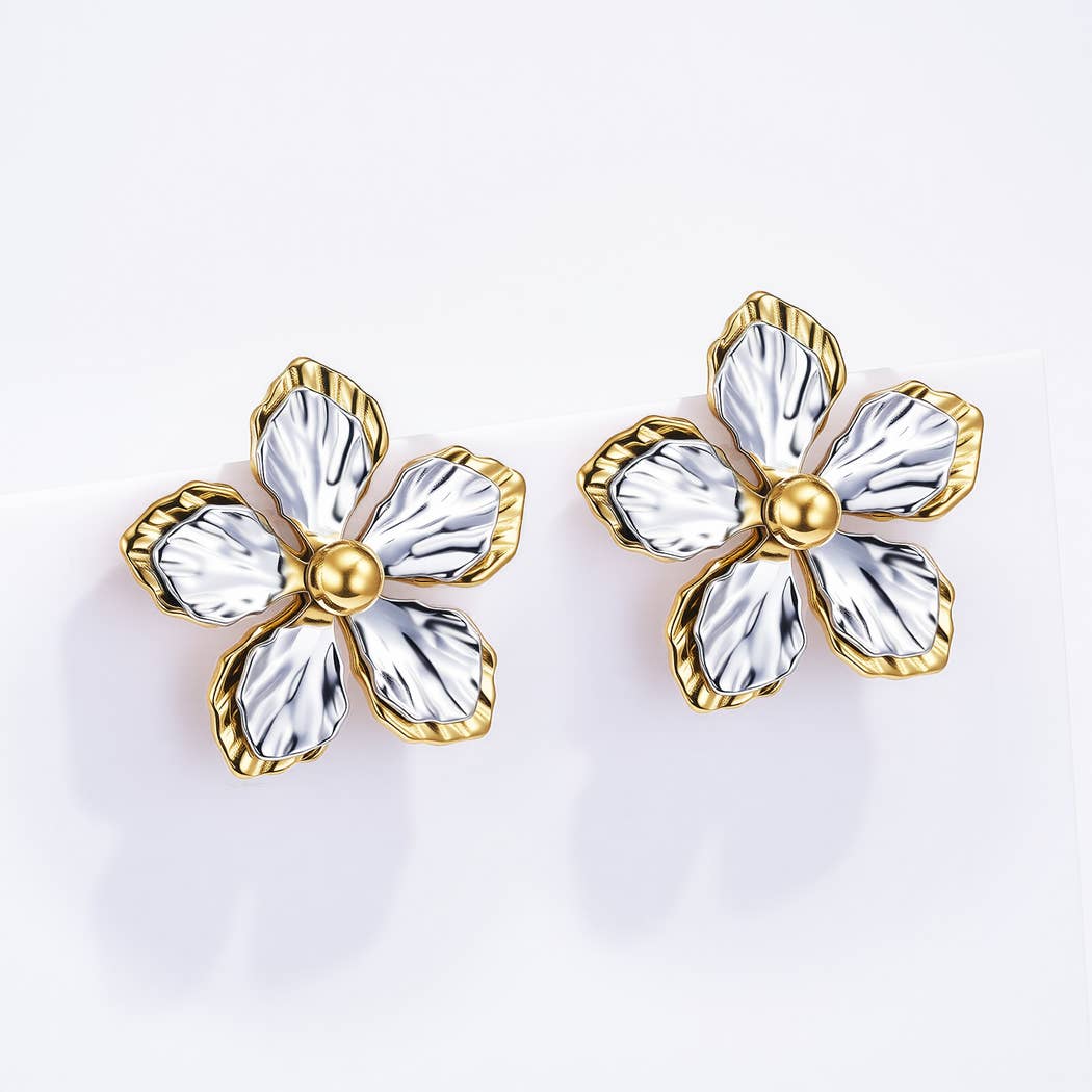 Boucle d'oreille fleur or et argent CA47