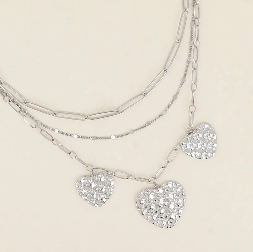 Collier 3 rangs et 3 pendentifs coeur