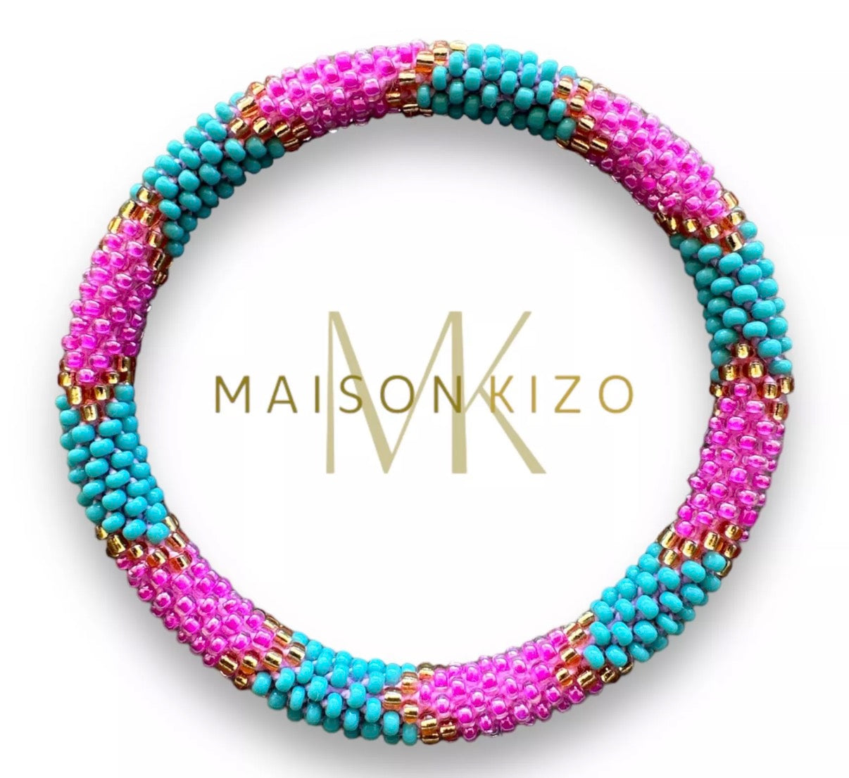 Bracelet népalais rose et bleu turquoise A50