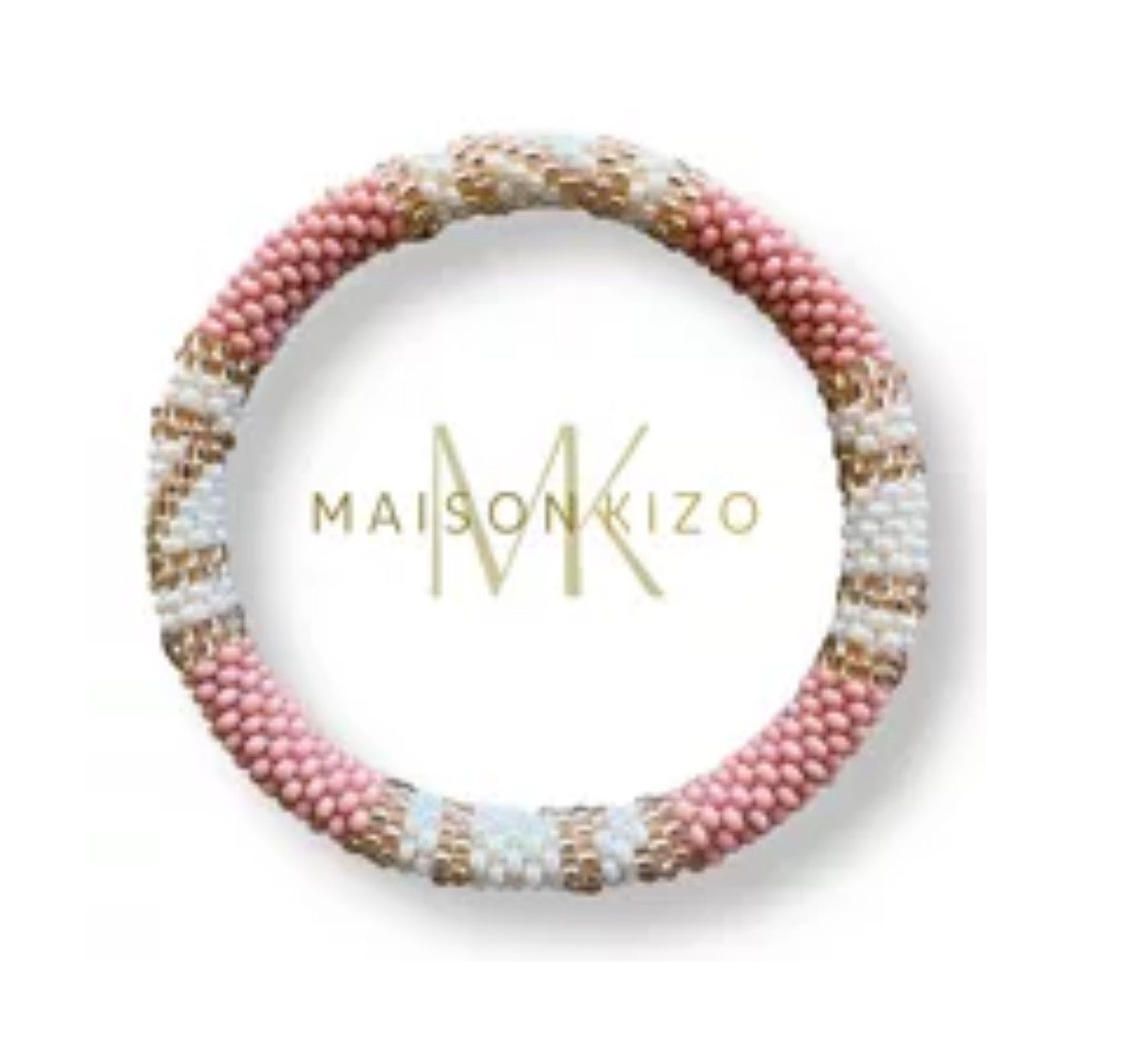 Bracelet népalais rose pale, blanc, doré NC2024-26