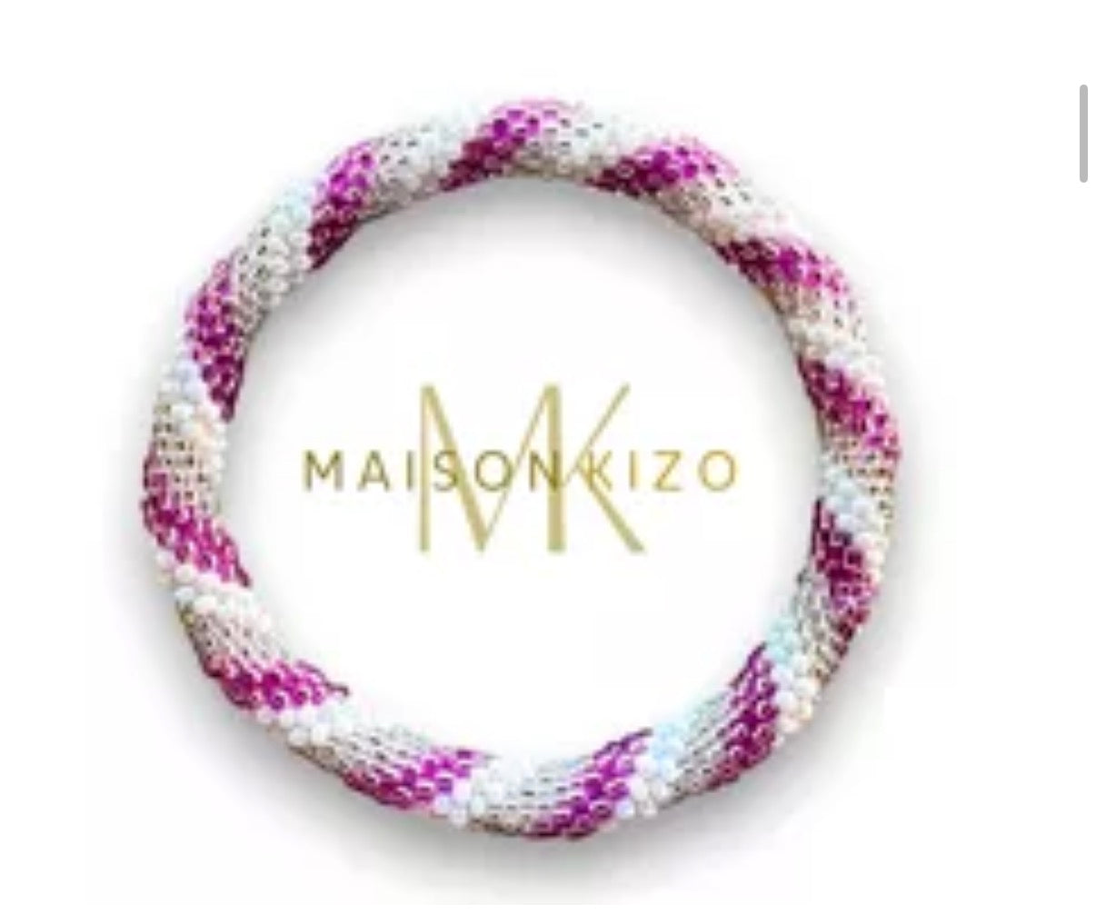 Bracelet népalais B149 rose et blanc