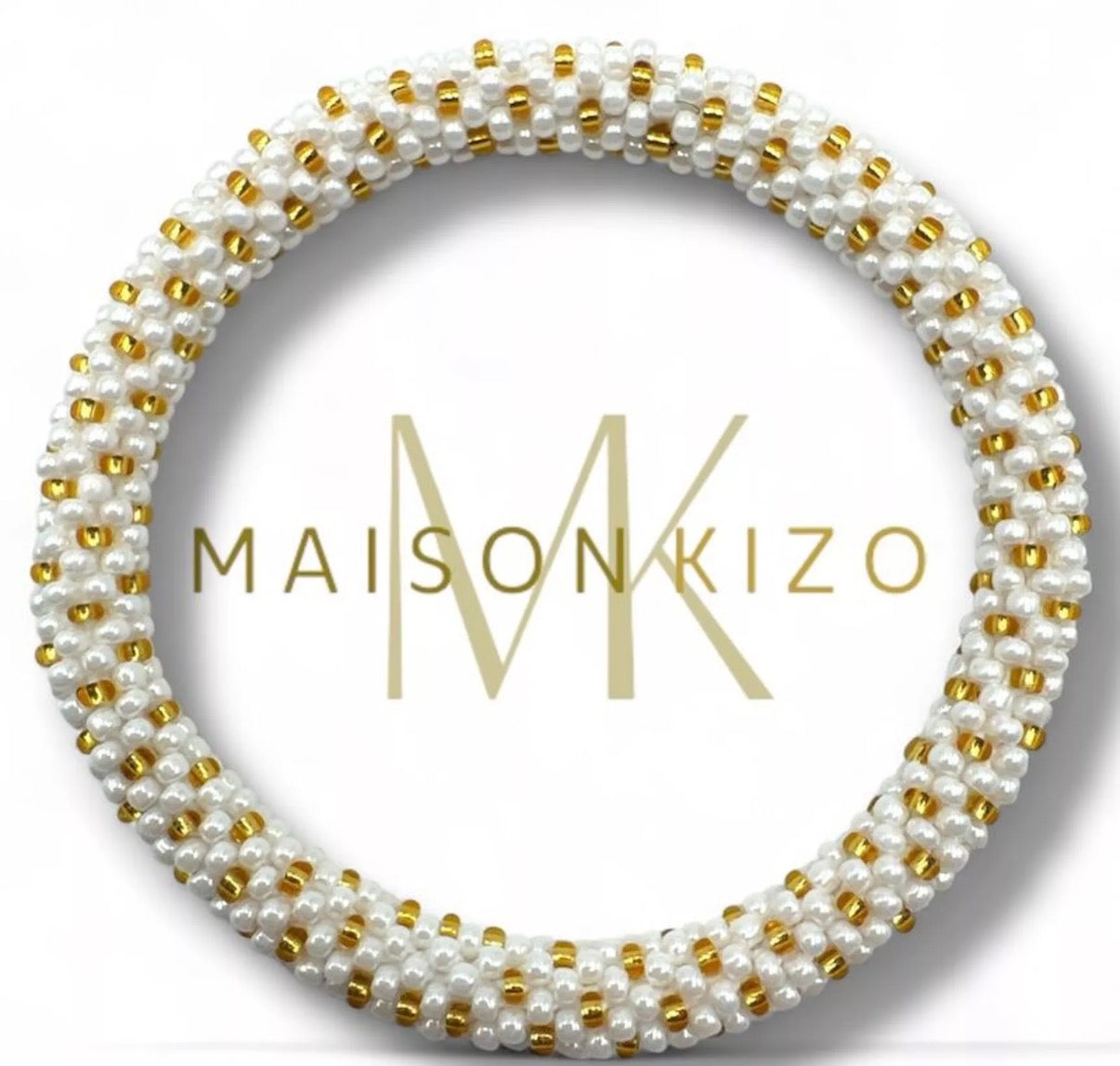 Bracelet népalais D14 blanc et doré