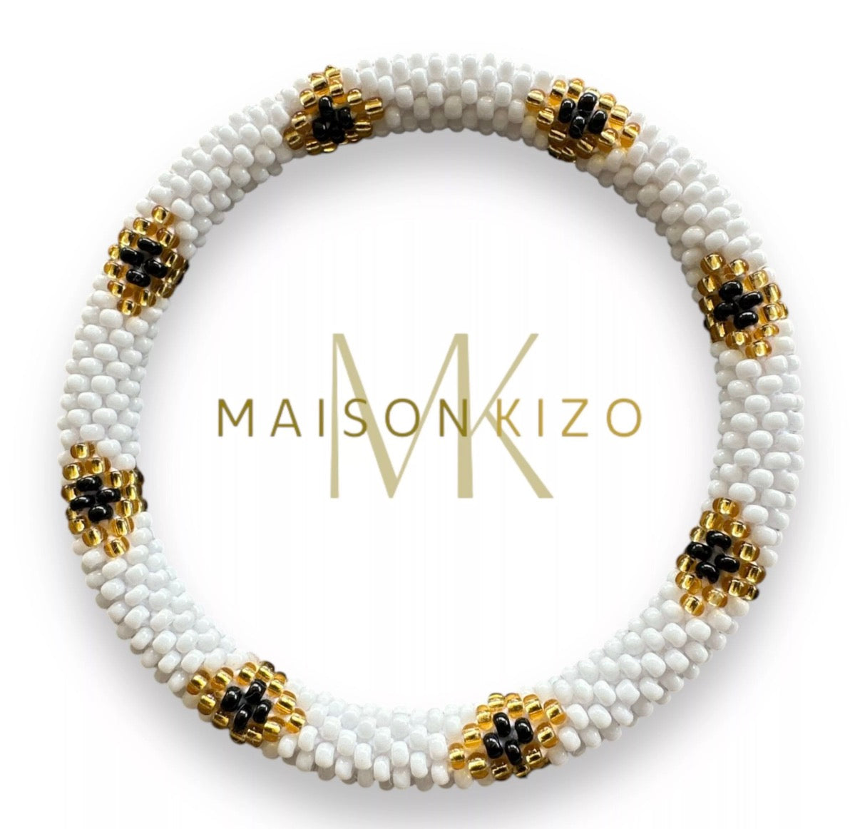 Bracelet népalais blanc et doré N20