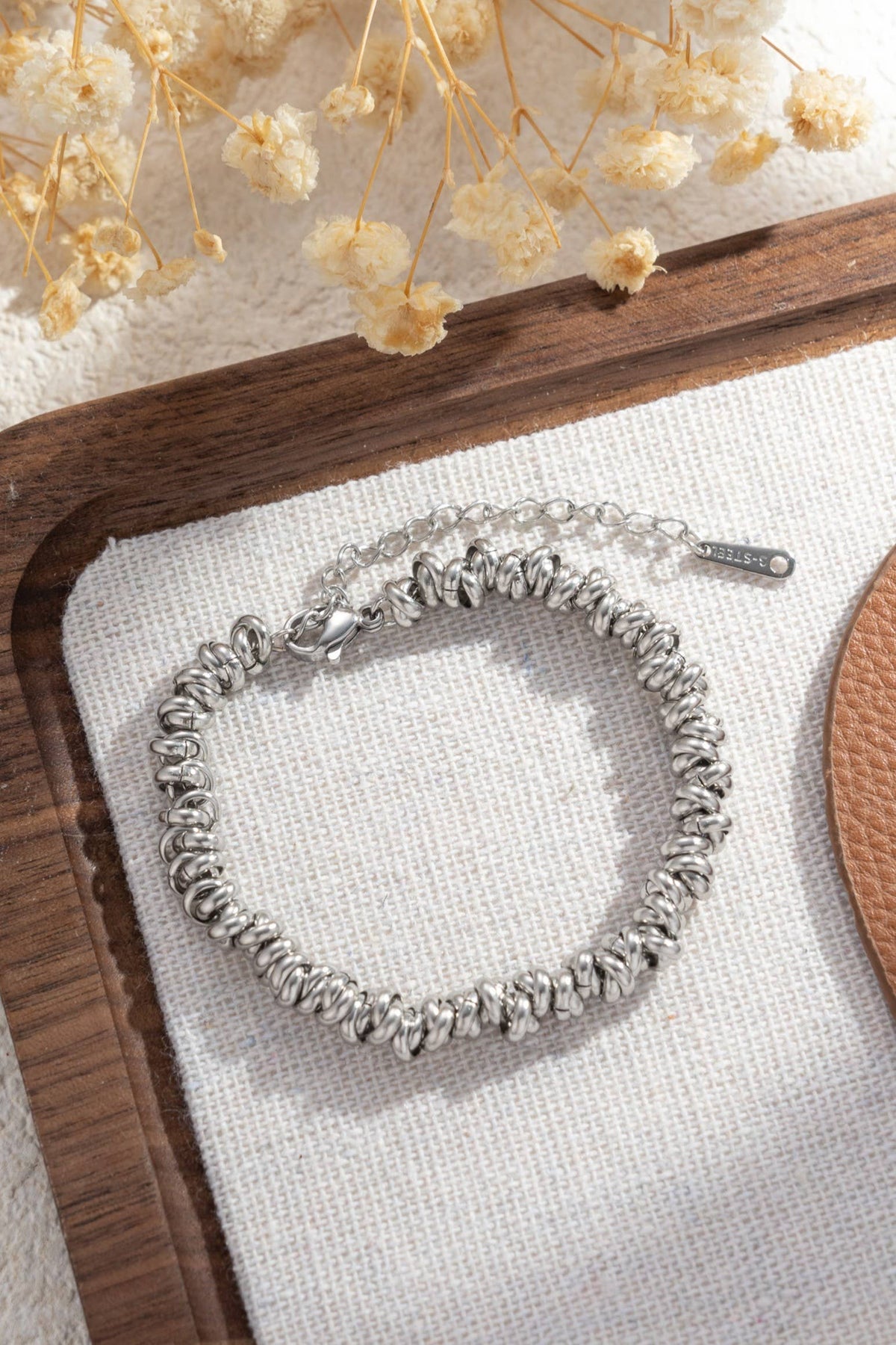 Bracelet texturé acier argenté doré bicolore élégant moderne
