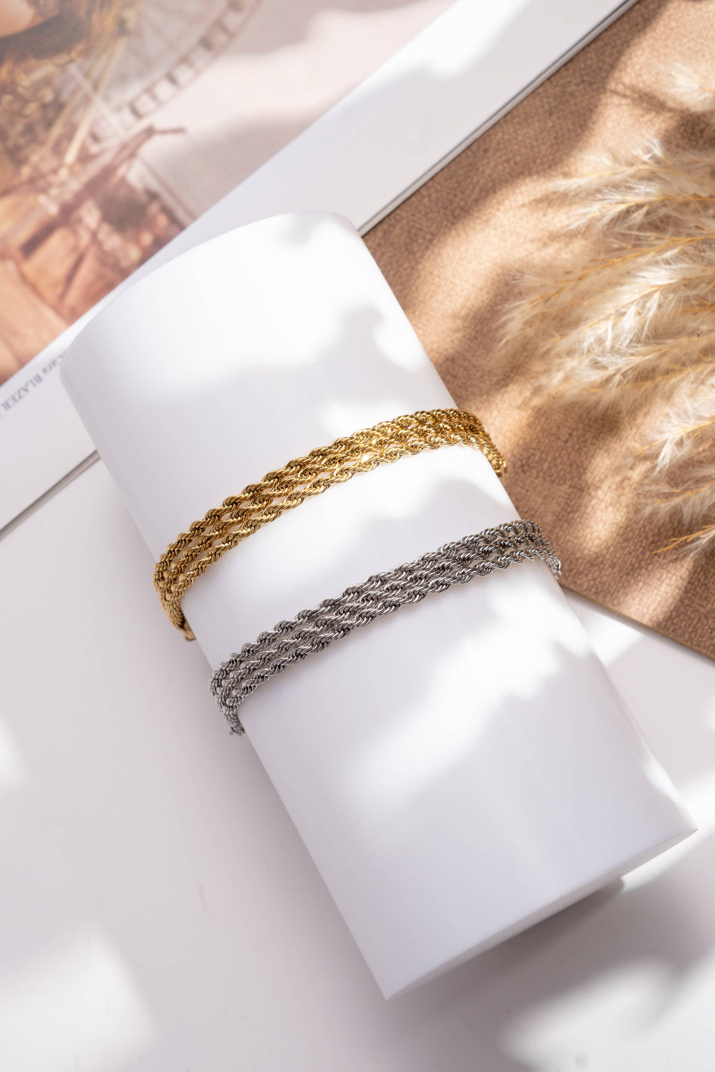 Bracelet torsadé acier inoxydable doré argenté chaîne rope