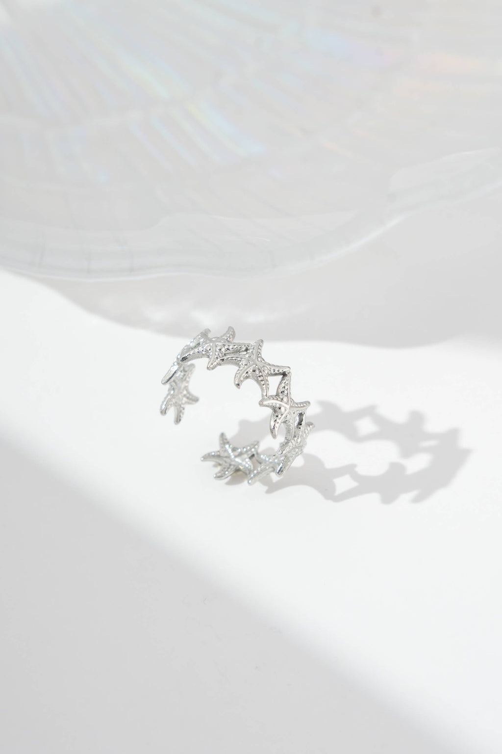 Bague étoile de mer ajustable acier inoxydable dorée argenté