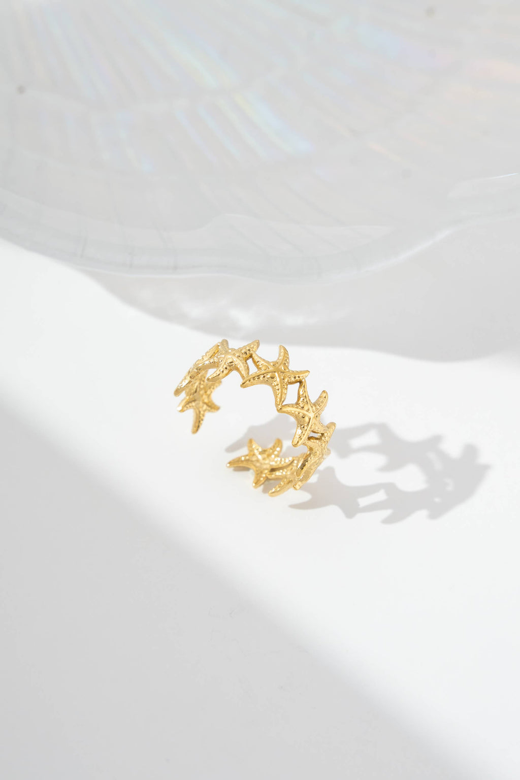 Bague étoile de mer ajustable acier inoxydable dorée argenté