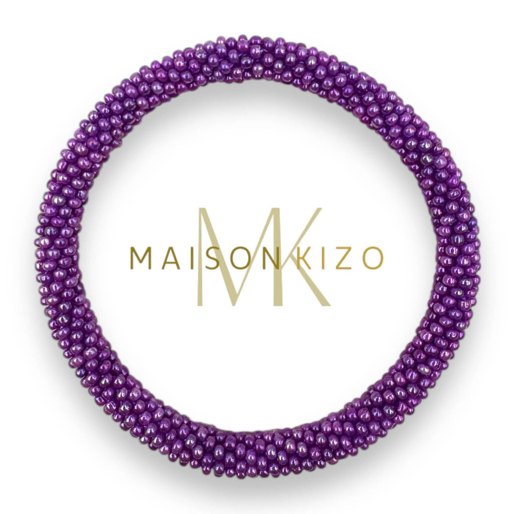 Bracelet népalais perles violettes V11