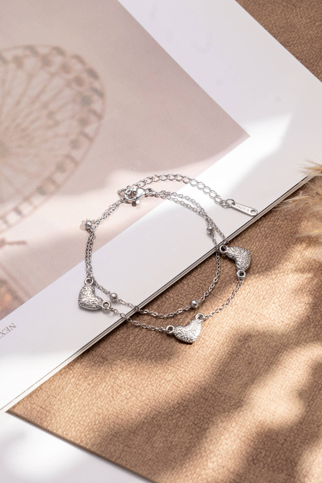 Bracelet cœur acier inoxydable doré argenté chaîne fine