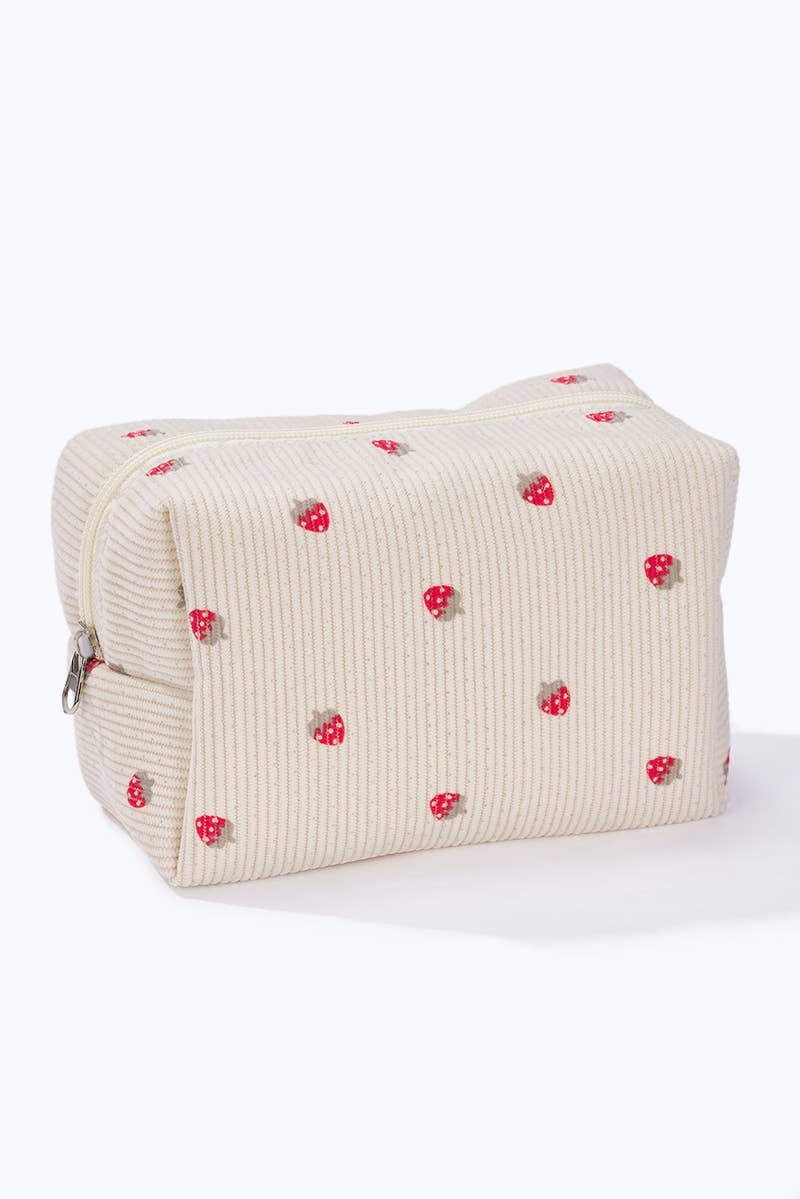Trousse de toilette velours côtelé motif fraises CY318JH