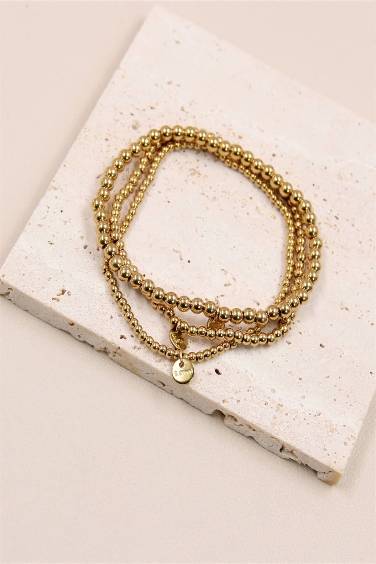 Lot De 3 Bracelets Perles Élastiques En Acier Inoxydable