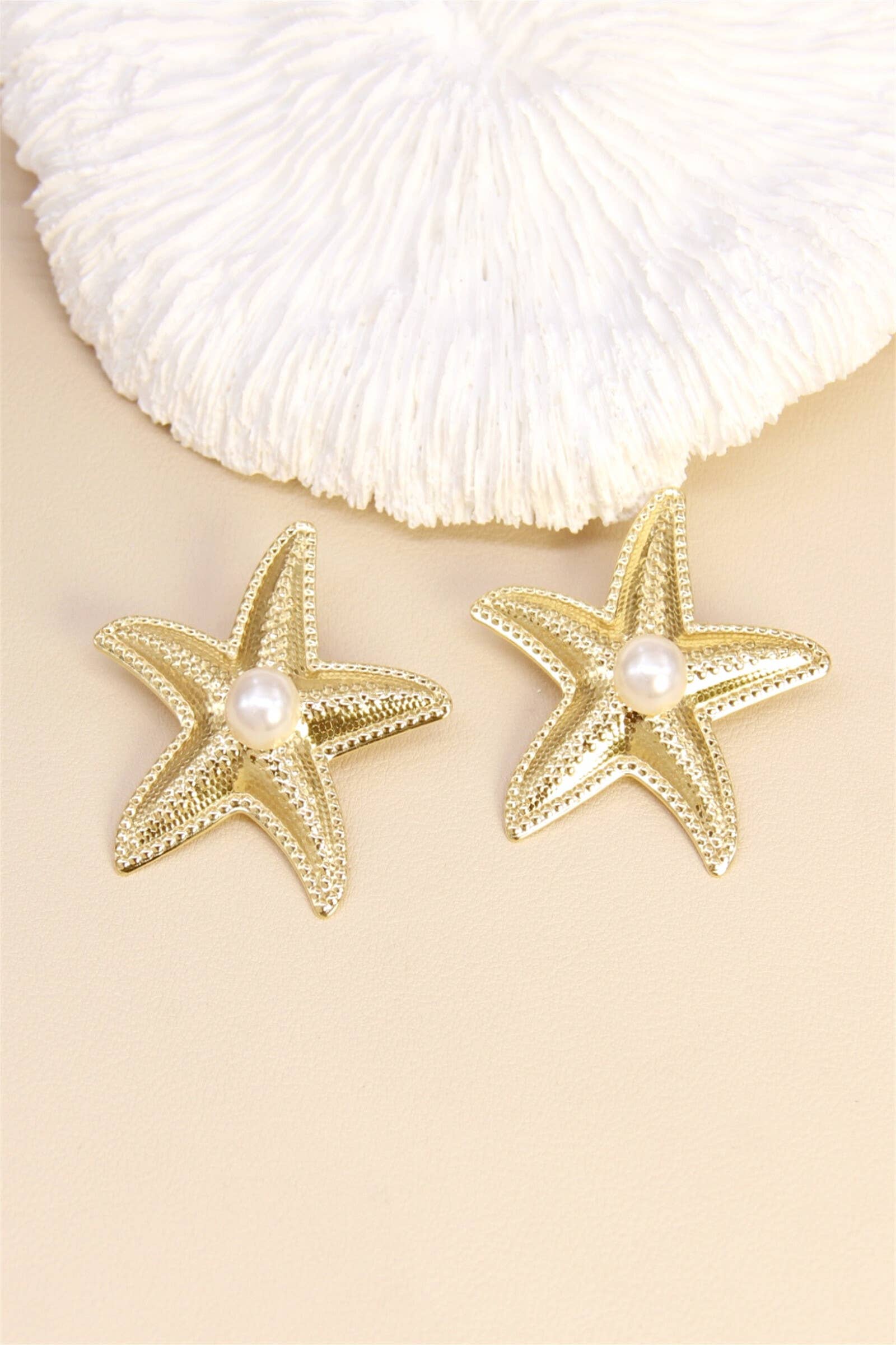 Boucles D'Oreilles Étoile De Mer En Acier Avec Perle Nacrée Z5
