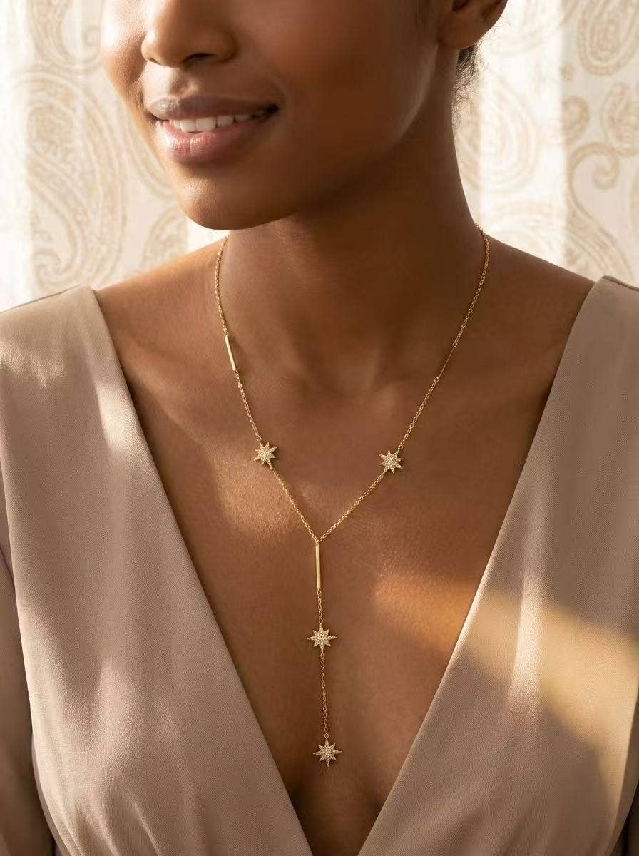 Collier Y Acier Inoxydable Étoile Strassée