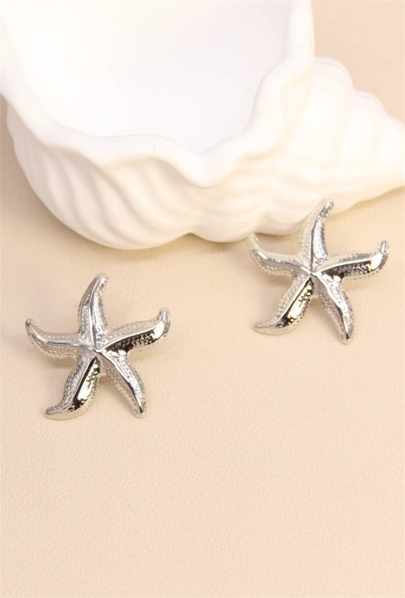 Boucles D'Oreilles Étoile De Mer En Acier Inoxydable Dorée Z4